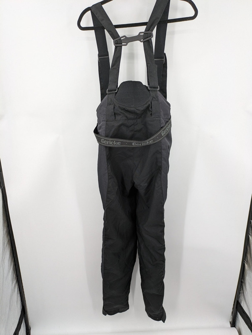 Hein Gericke black chaps with adjustable suspenders, made from durable Cordura and Kevlar.