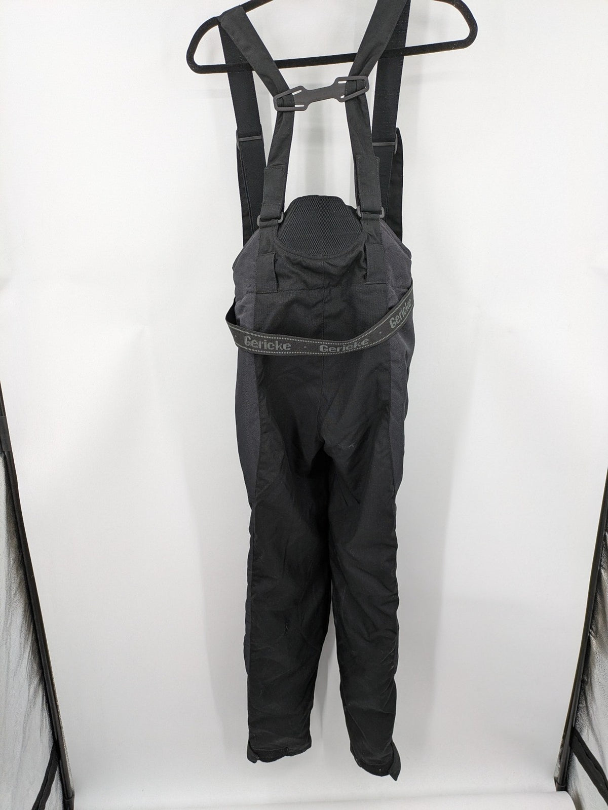 Hein Gericke black chaps with adjustable suspenders, made from durable Cordura and Kevlar.