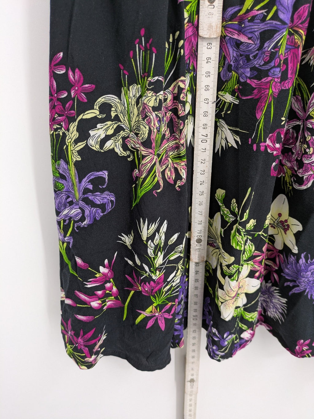 Bridal Party Dress multi floral pattern black background smocked bodice with stand-up collar
