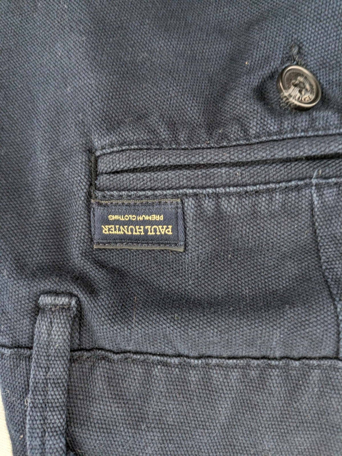 Paul Hunter navy chino pants regular fit cotton blend with stretch for comfort.