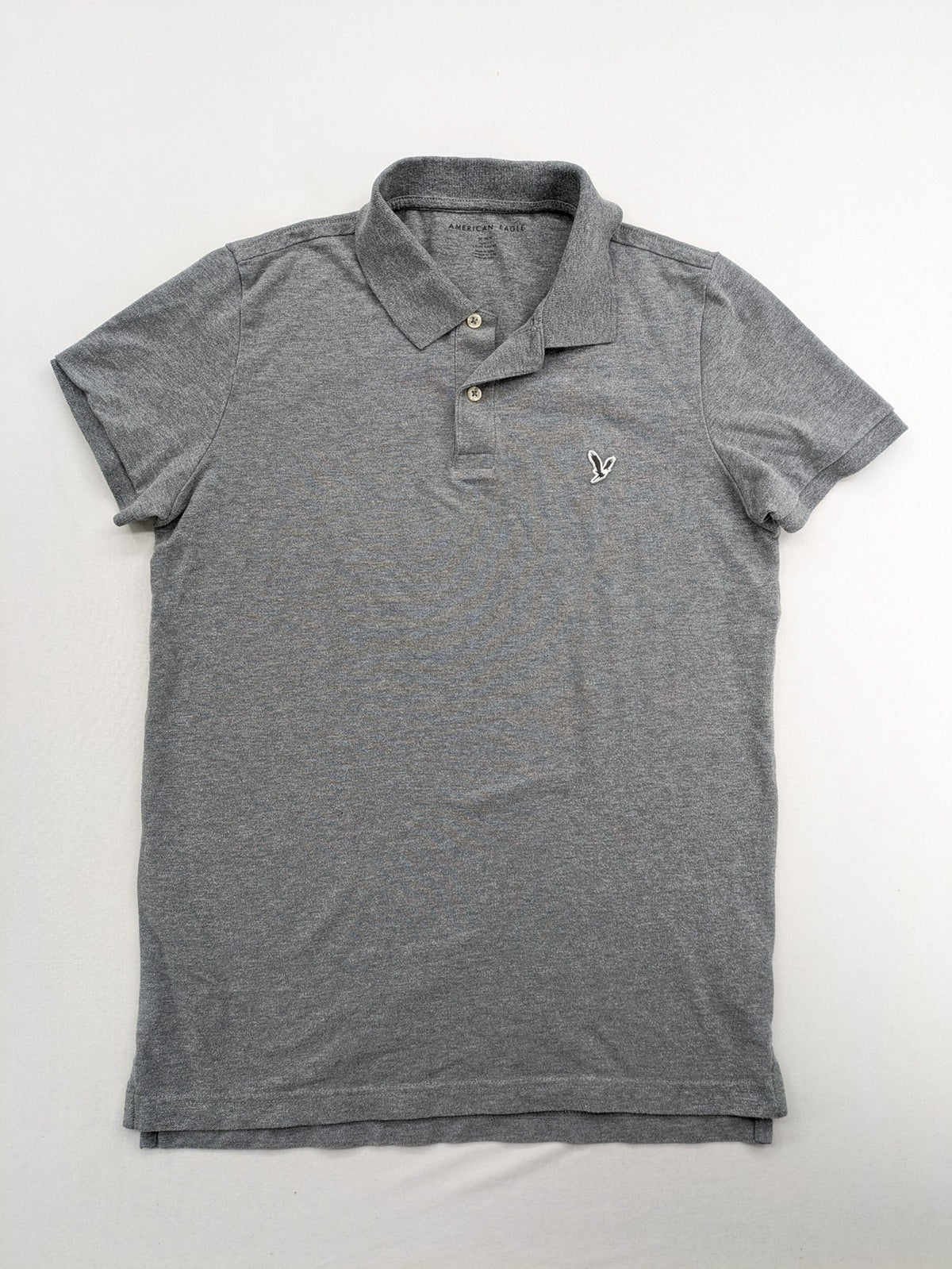 American Eagle grey polo shirt slim fit short sleeves embroidered eagle logo