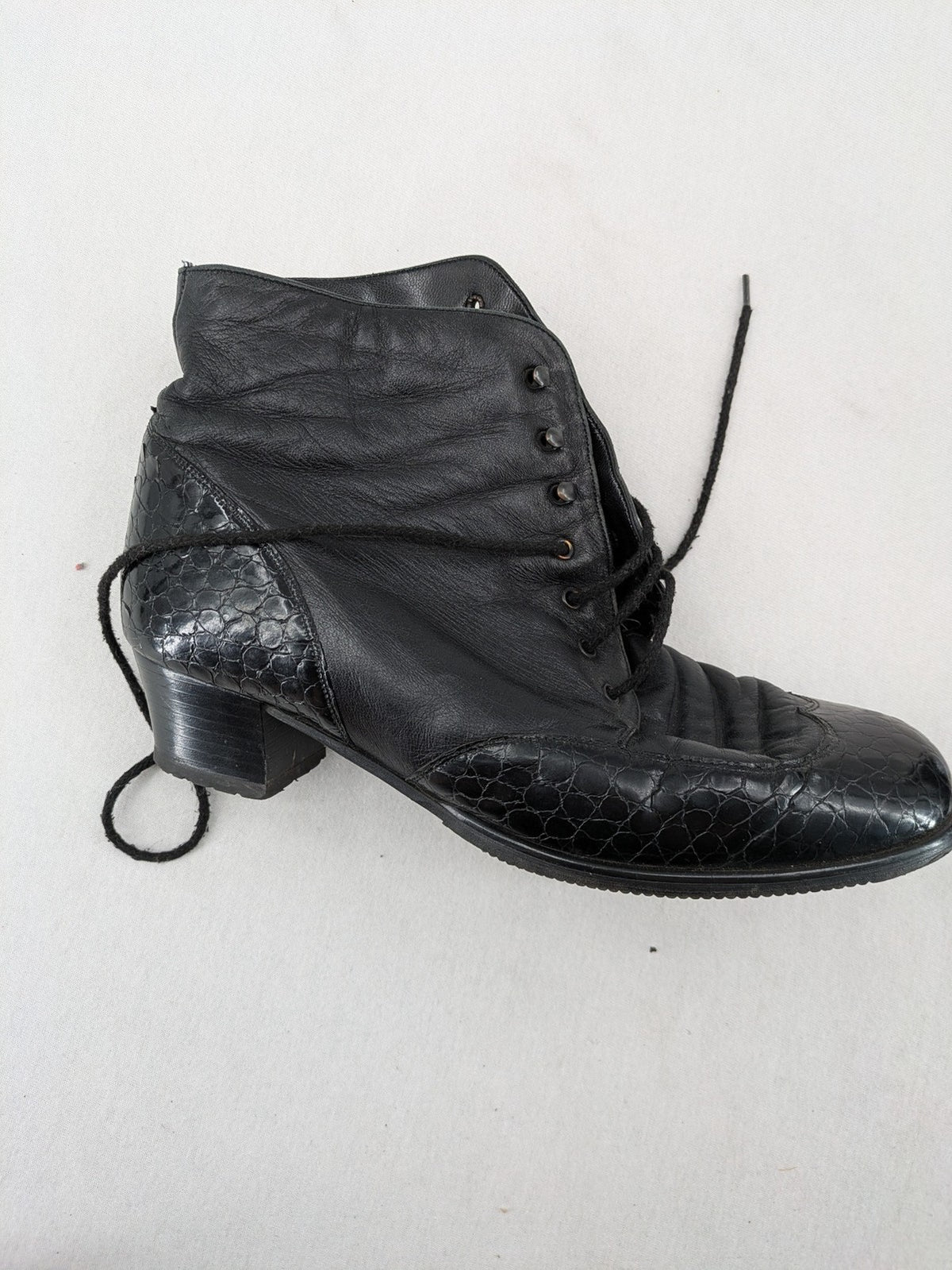 Baumwolle black ankle boots genuine leather crocodile pattern lace-up design