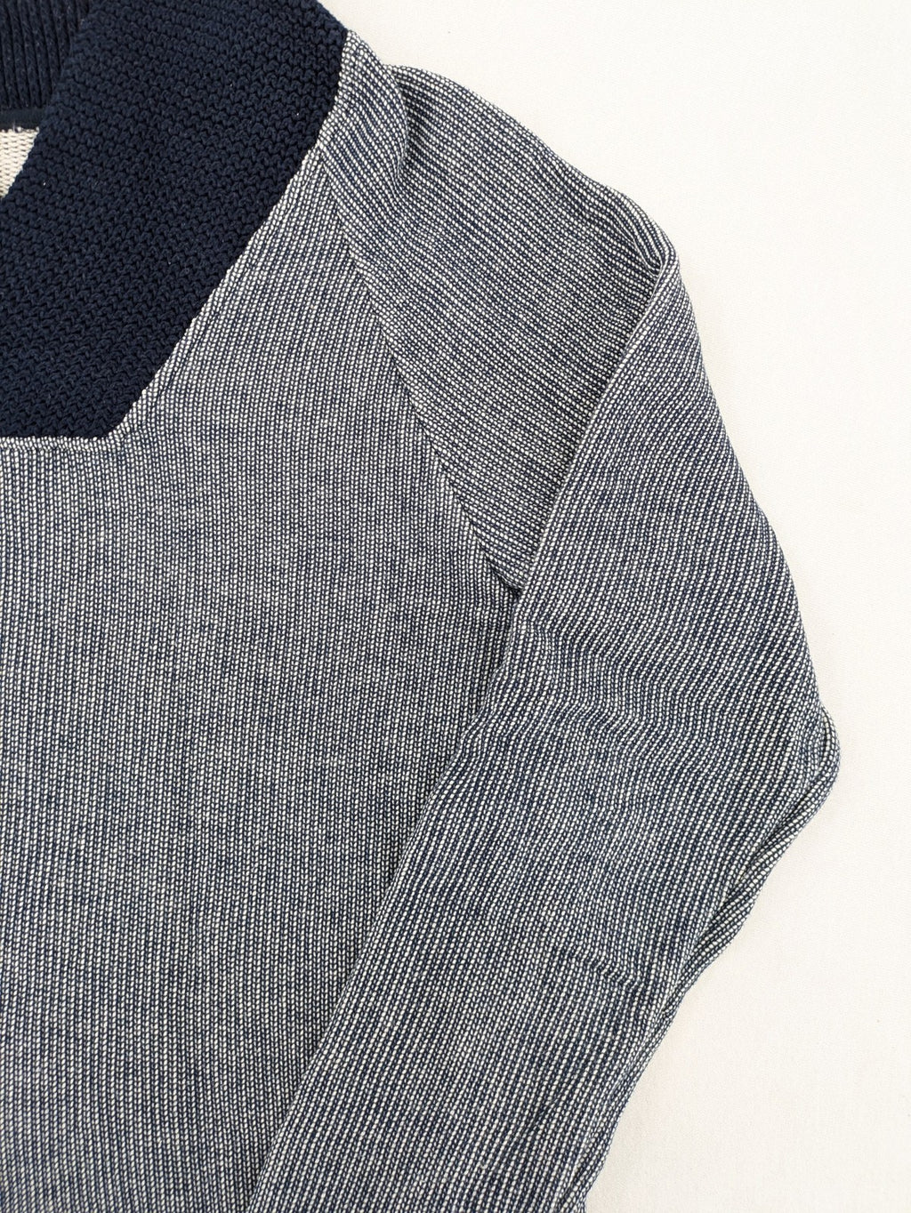 Zara Man multi striped turtle neck jumper with dark blue knit collar and wooden toggle.