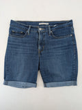 Levi's blue denim Bermuda shorts with rolled cuffs and classic 5-pocket design.