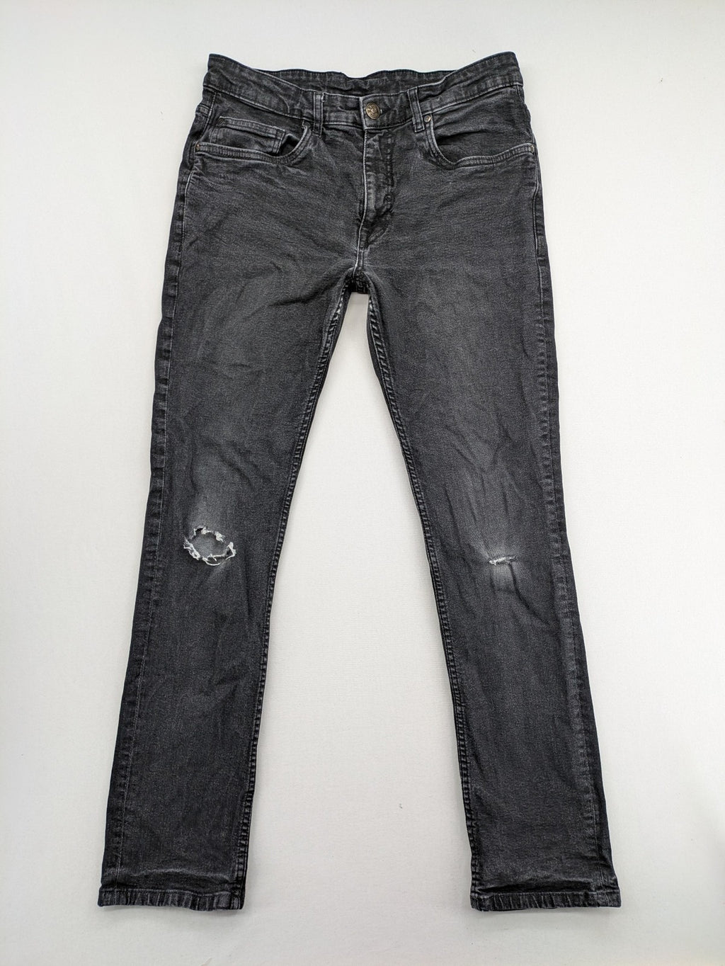 up2 fashion grey slim fit jeans distressed ripped knees cotton blend
