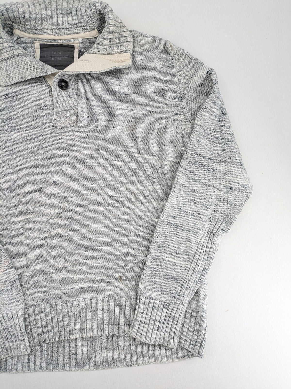 H&M L.O.G.G. grey turtle neck jumper with stylish shawl collar and textured knit.