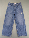 Zara blue wide leg jeans high rise with distressed details and 5-pocket design.
