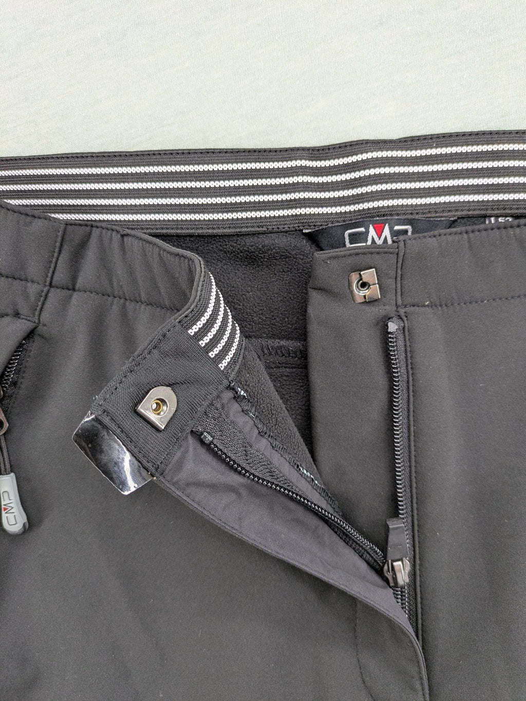 cmp black softshell pants with wind protection technology and white logo details