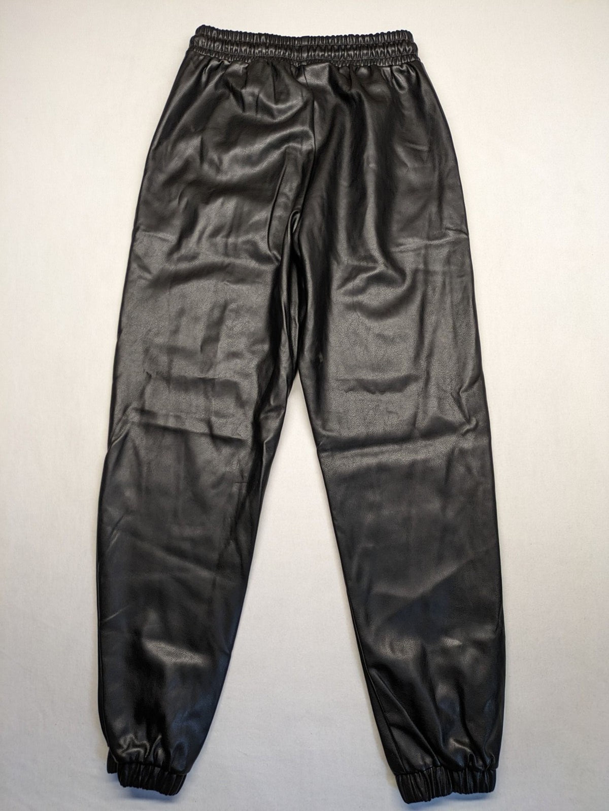 Jophy&Co black jogger pants faux leather look elastic waistband and side pockets