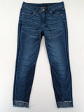 Best Connections blue skinny jeans with frayed hem and sporty side stripe.