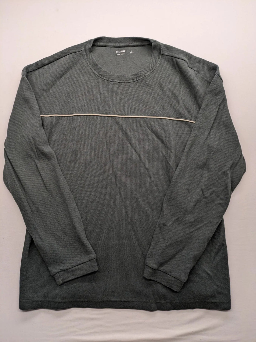Hollister turtle neck jumper beige and grey, ribbed cotton, horizontal stripe detail.
