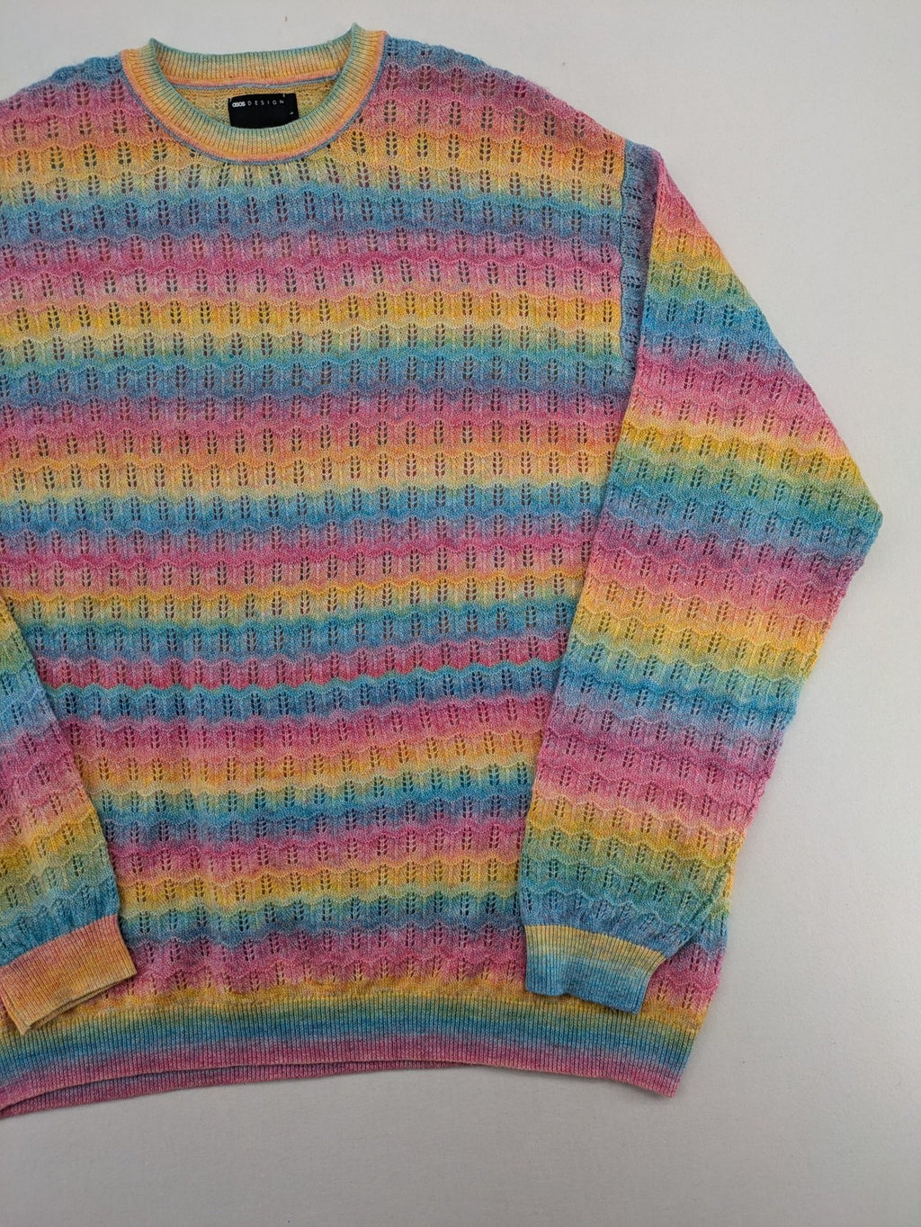 ASOS DESIGN multi turtle neck jumper rainbow striped open knit wool blend