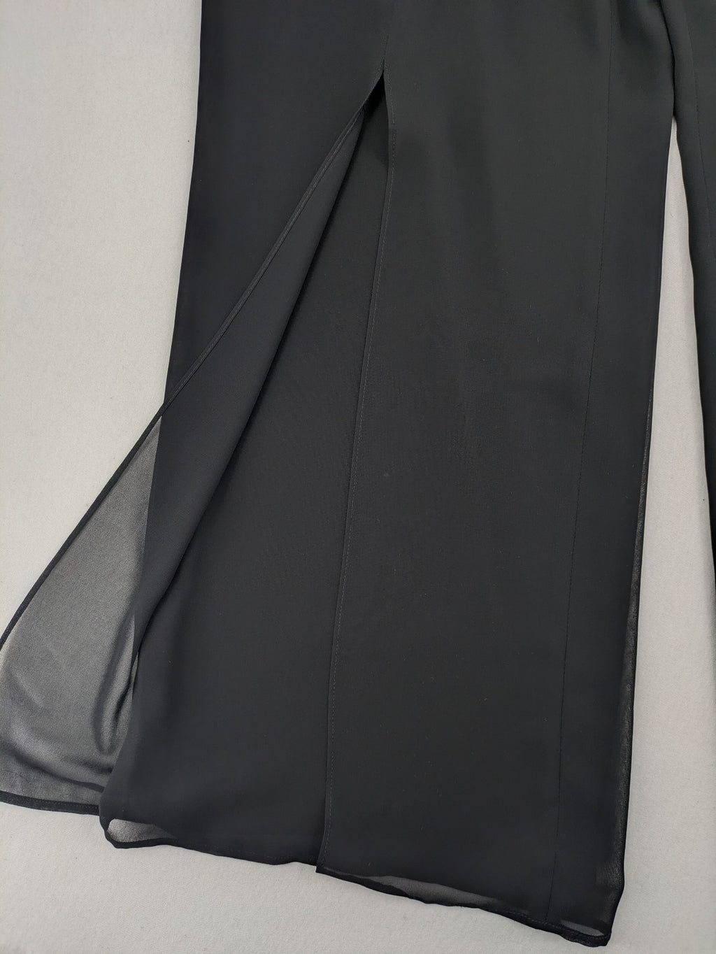 Gerry Weber grey palazzo pants with chiffon overlay and front slits.
