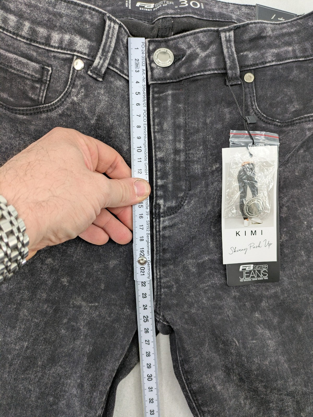 FB Sister skinny jeans black acid wash stretch denim with push-up design.