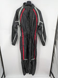 Unitech black rain suit with red reflective stripes and full zipper, size M.