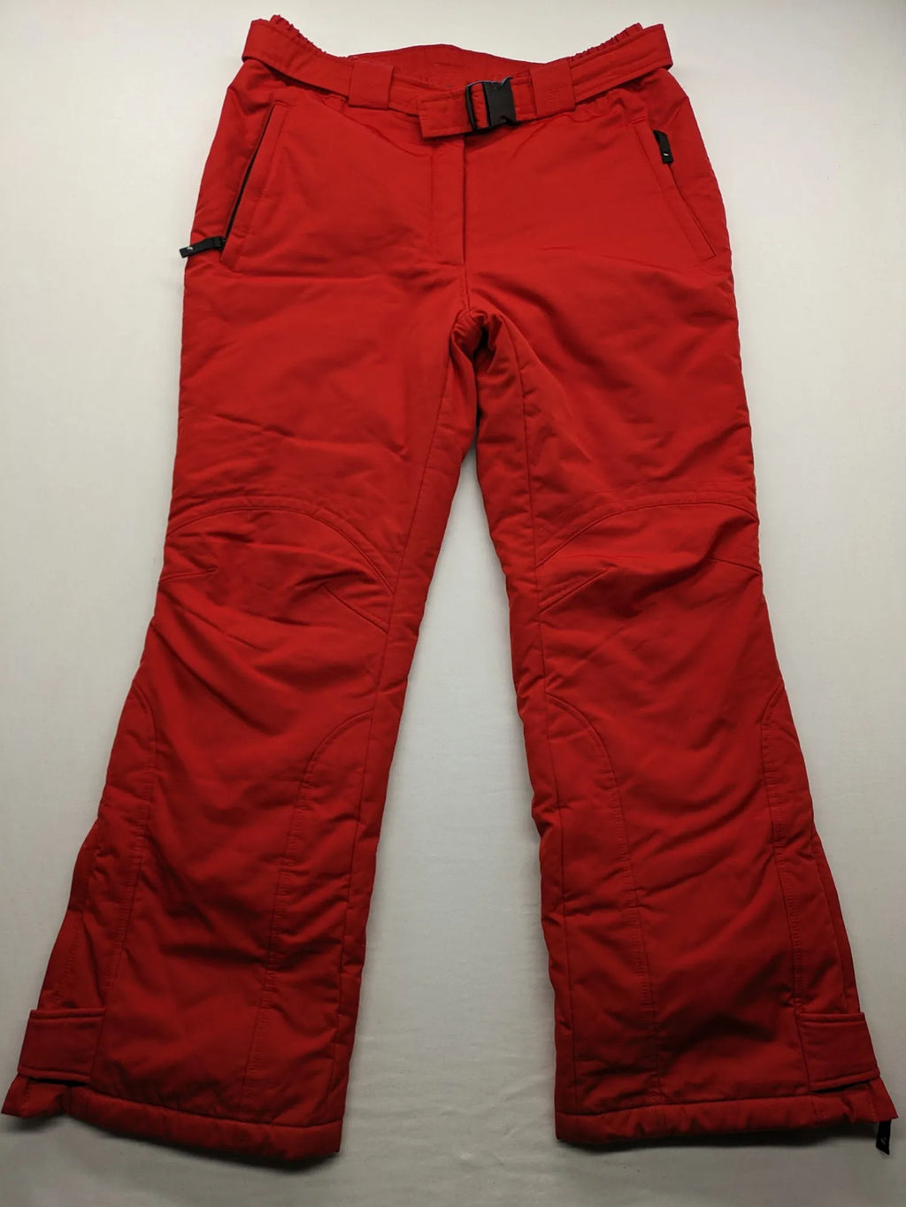 Rodeo red ski pants padded design adjustable belt multiple zip pockets