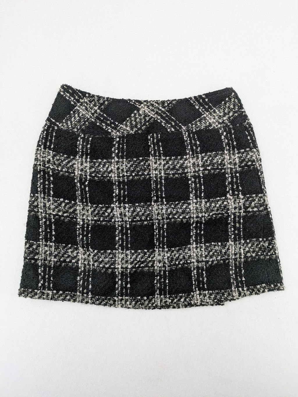 Yessica black mini skirt tweed check pattern A-line cut wool blend material