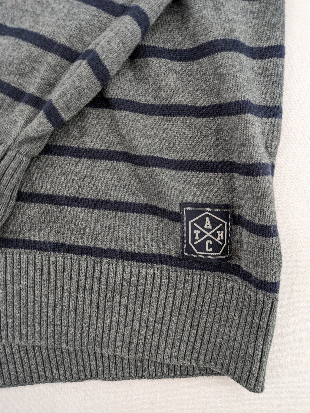 Angelo Litrico grey and navy striped turtle neck jumper with stylish shawl collar.