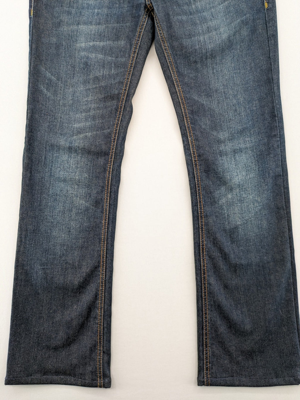 Exe blue straight jeans slim fit bootcut stretch denim with classic 5-pocket styling.