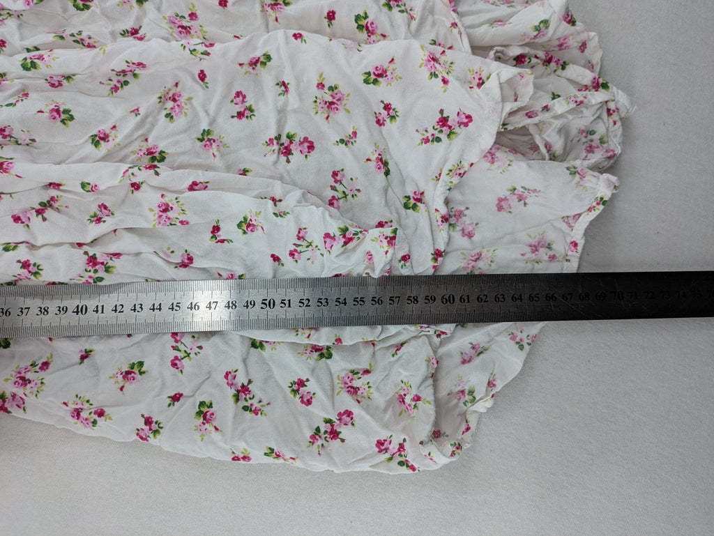 FB Sister floral playsuit white with pink flowers, smocked bodice, lightweight viscose material.