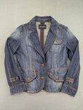 Authentic Clothing Company blue jeans blazer with contrast stitching and button closure.