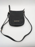 Mario Valentino messenger bag black saffiano texture gold logo hardware