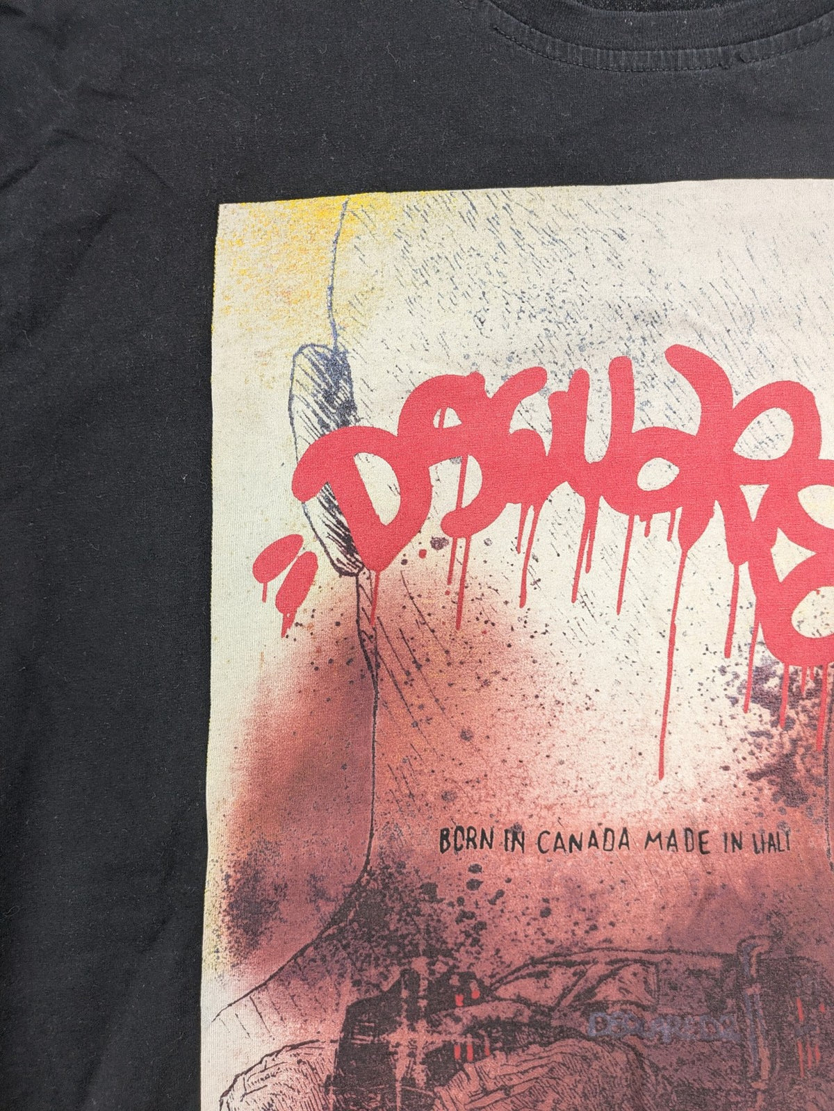Dsquared2 multi graphic t-shirt featuring bold monstertruck print and graffiti-style logo.