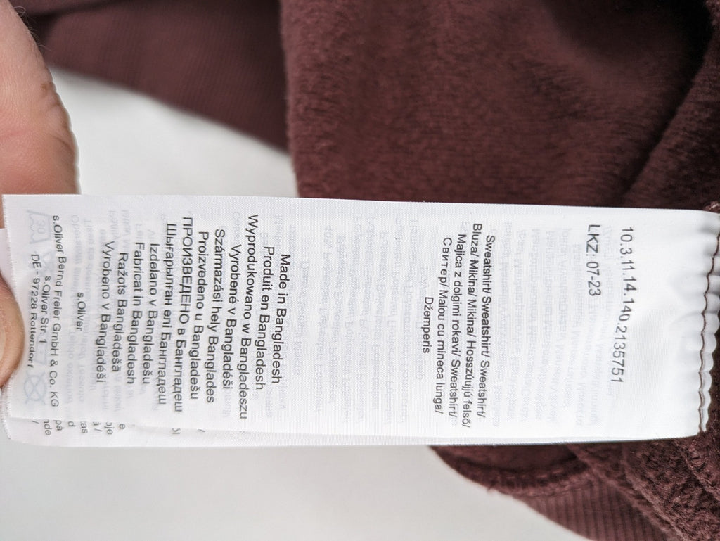 s.Oliver hoodie bordeaux graphic print logo, cotton blend, contrasting grey hood lining