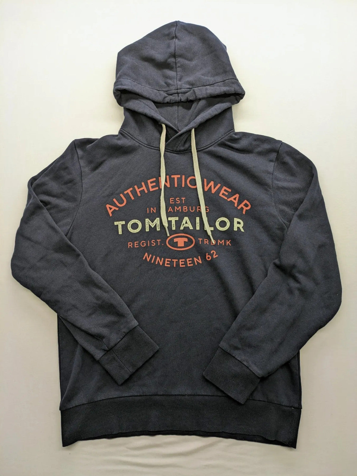 Tom Tailor multi hoodie with "Authentic Wear" logo print, drawstring hood, ribbed cuffs.