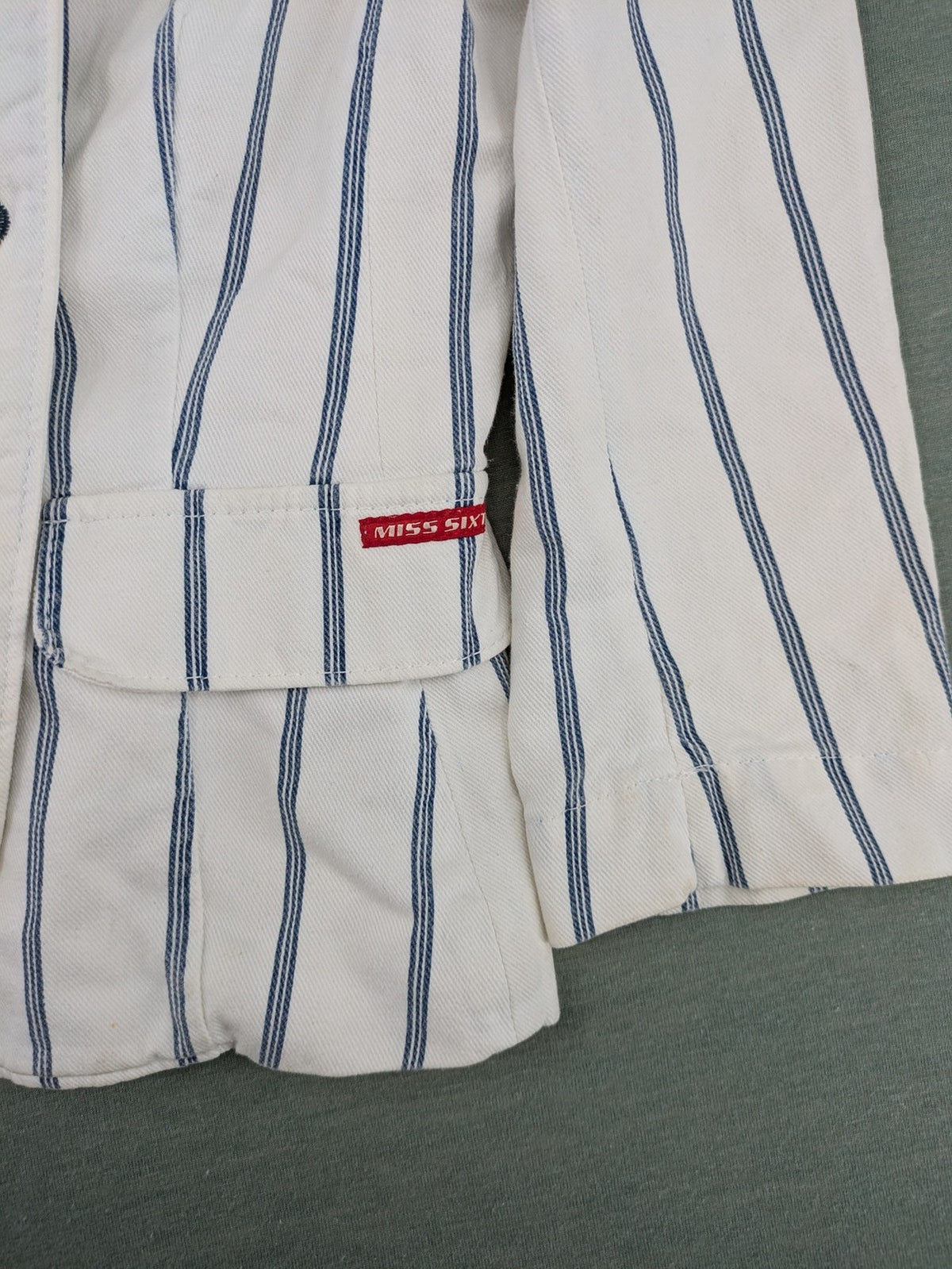 Miss Sixty vintage blazer white and blue striped cotton with logo and unique button closures.