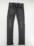Only & Sons grey slim fit jeans with ripped details and open hem, stretch denim.