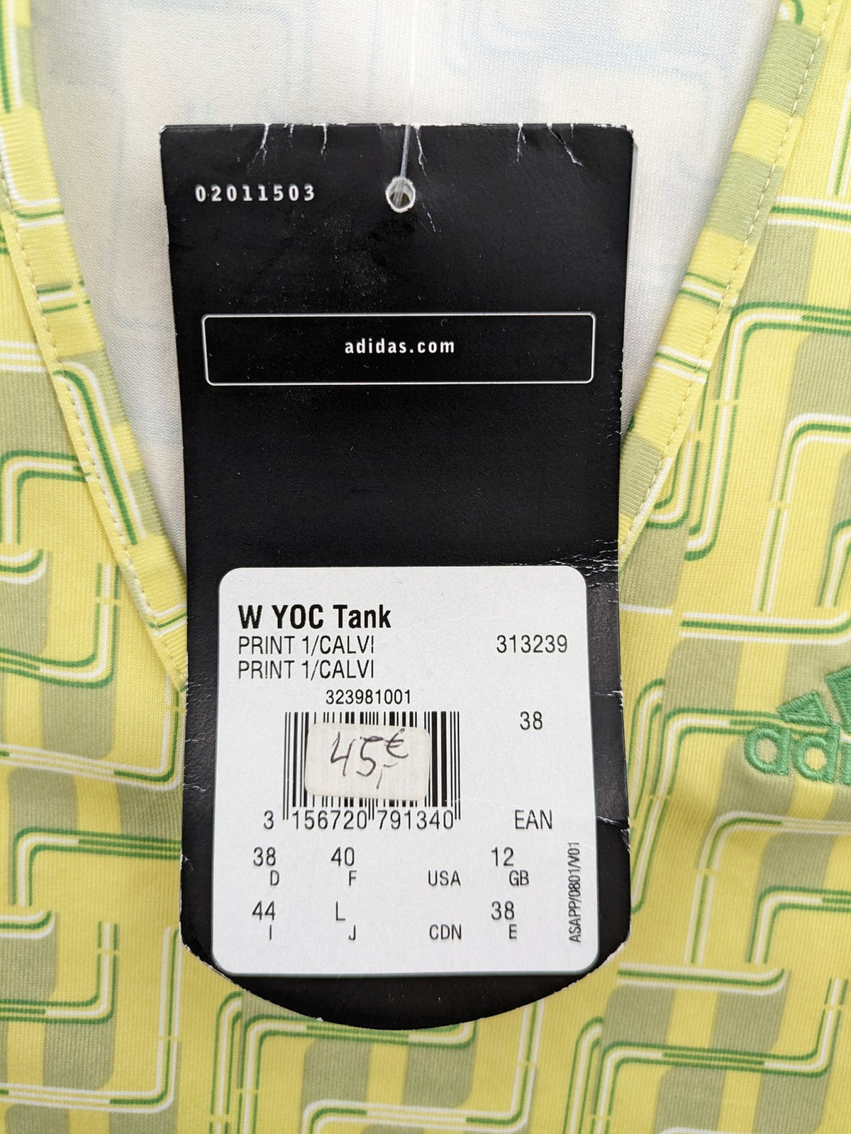 Adidas tank top green yellow geometric pattern V-neck Climalite technology