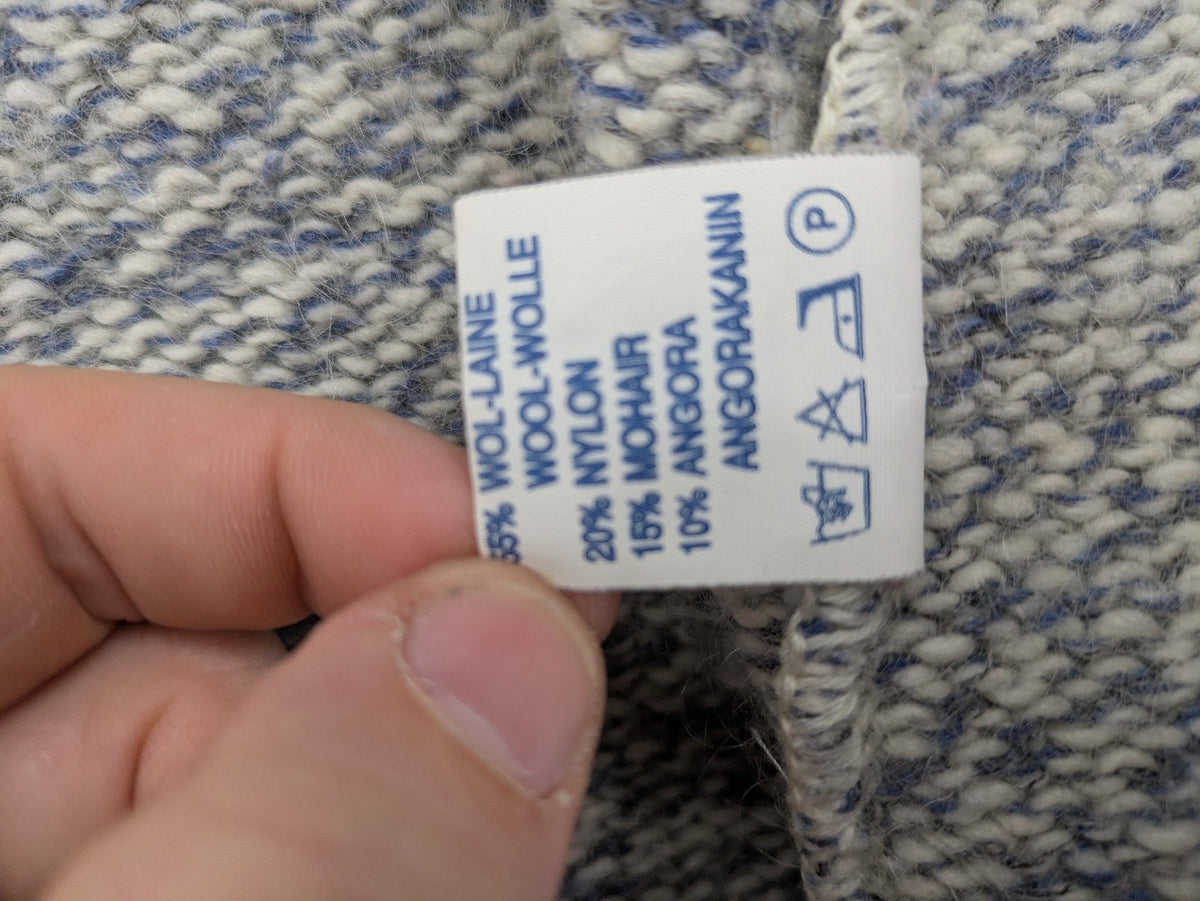 Disney blue turtle neck jumper with grey Mickey and Minnie Mouse embroidery, zip closure.