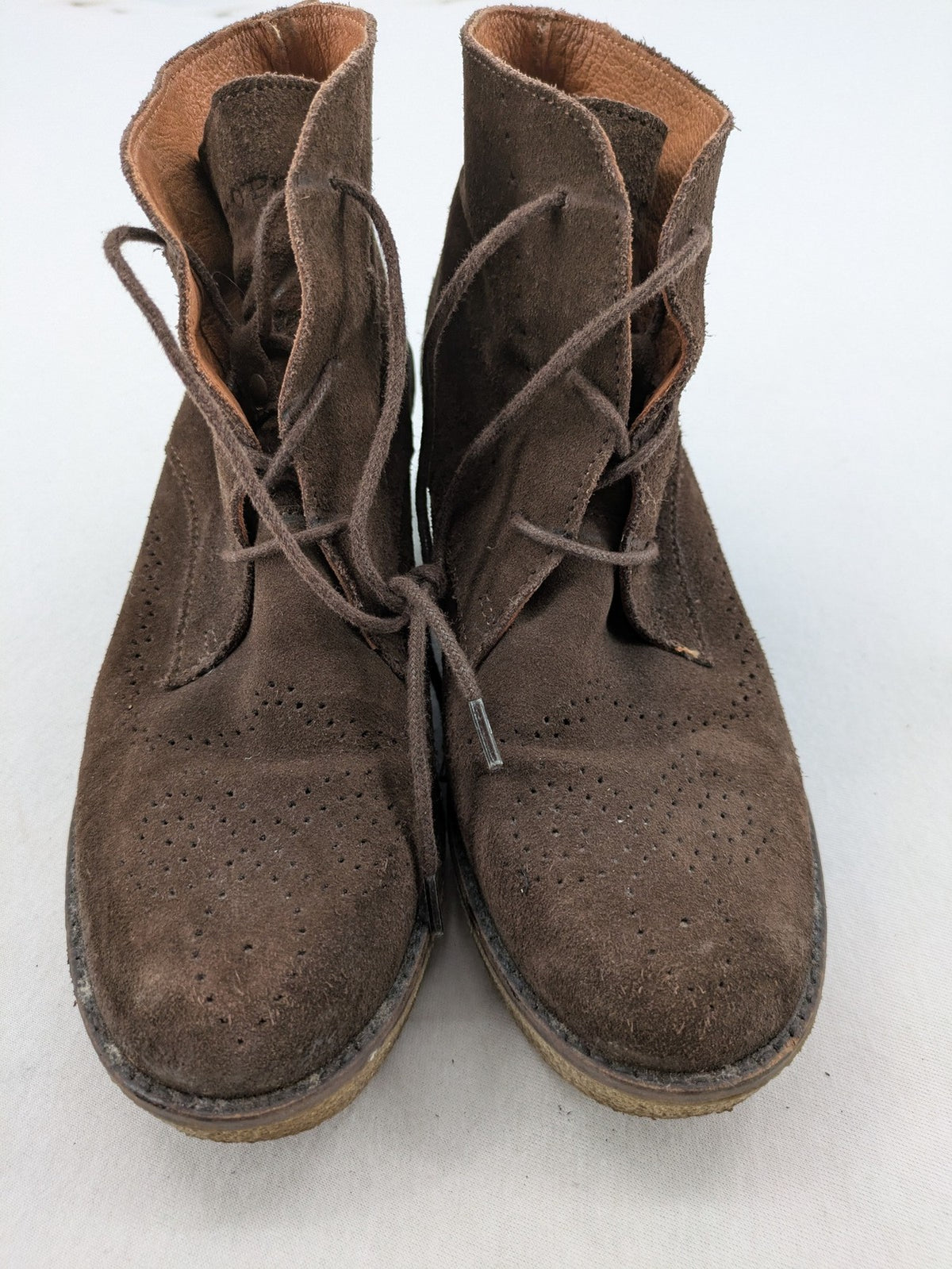 Marc O'Polo brown suede ankle boots with wedge heel and classic lacing.