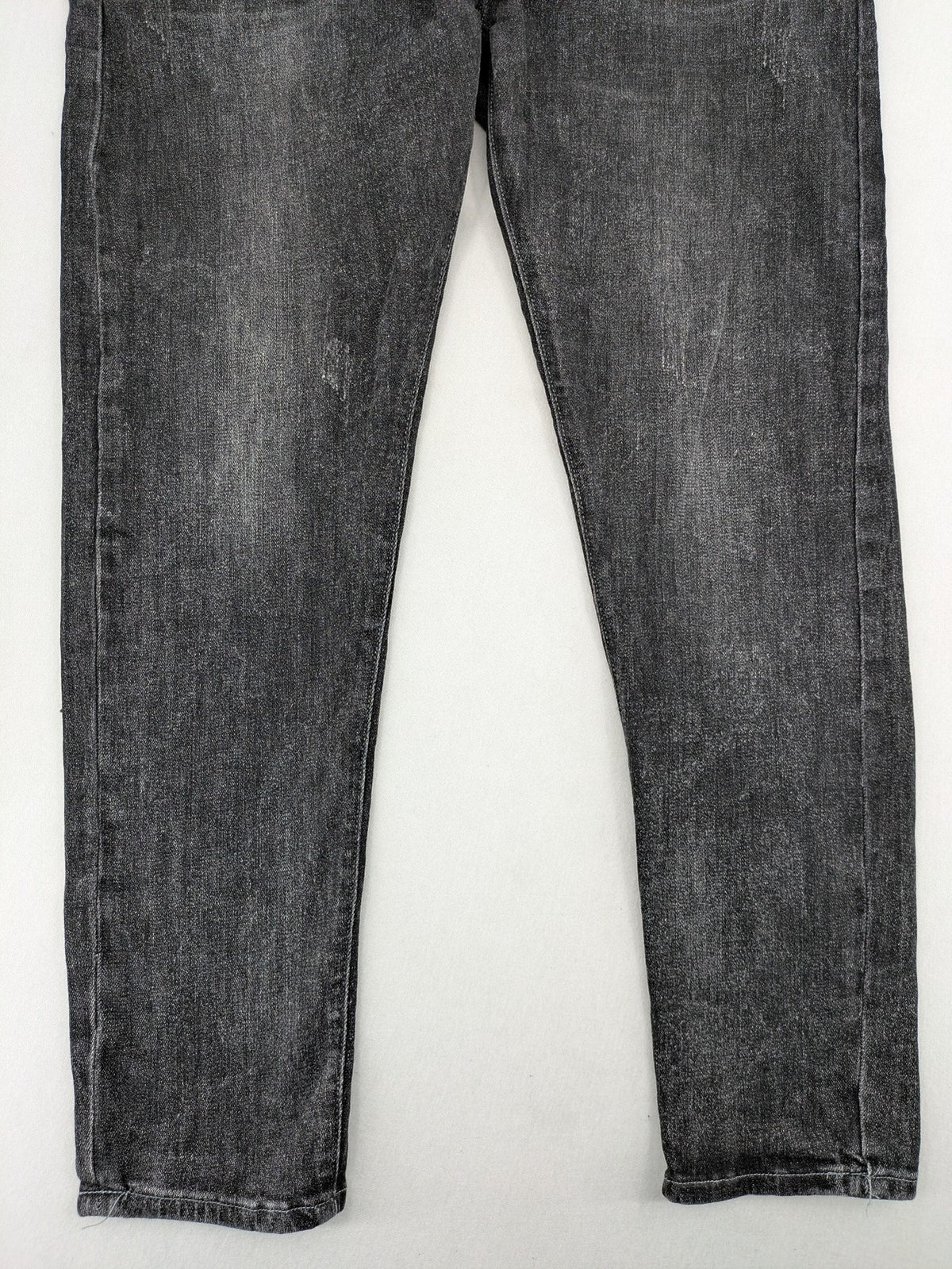 Denim straight jeans black grey washed stretch cotton 5-pocket design with logo details