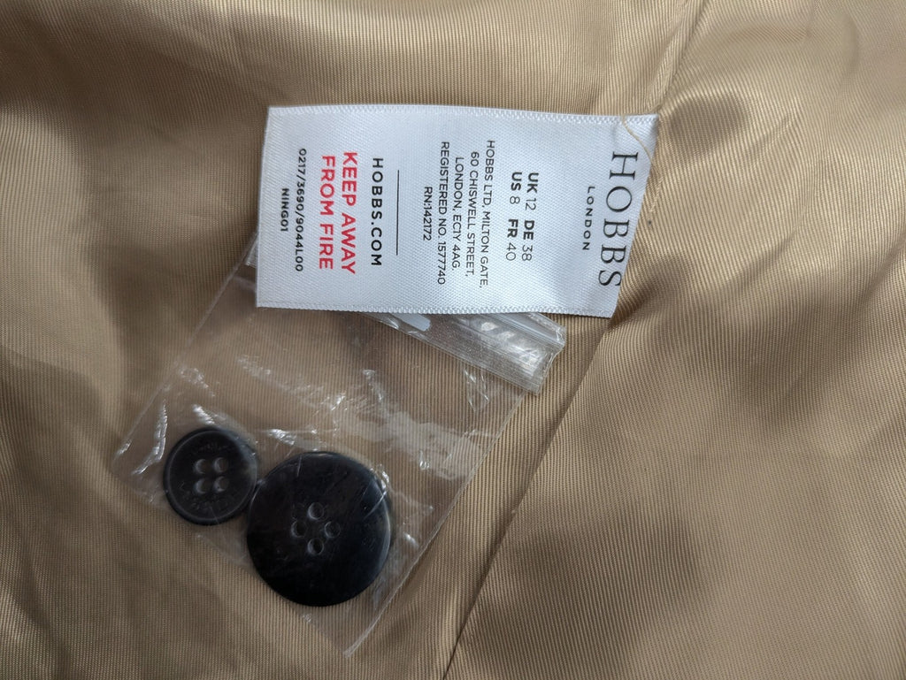 Hobbs London beige wool blend jacket single-breasted tailored fit with original buttons.