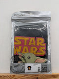 Star Wars black t-shirt featuring colorful Grogu graphic and short sleeves.