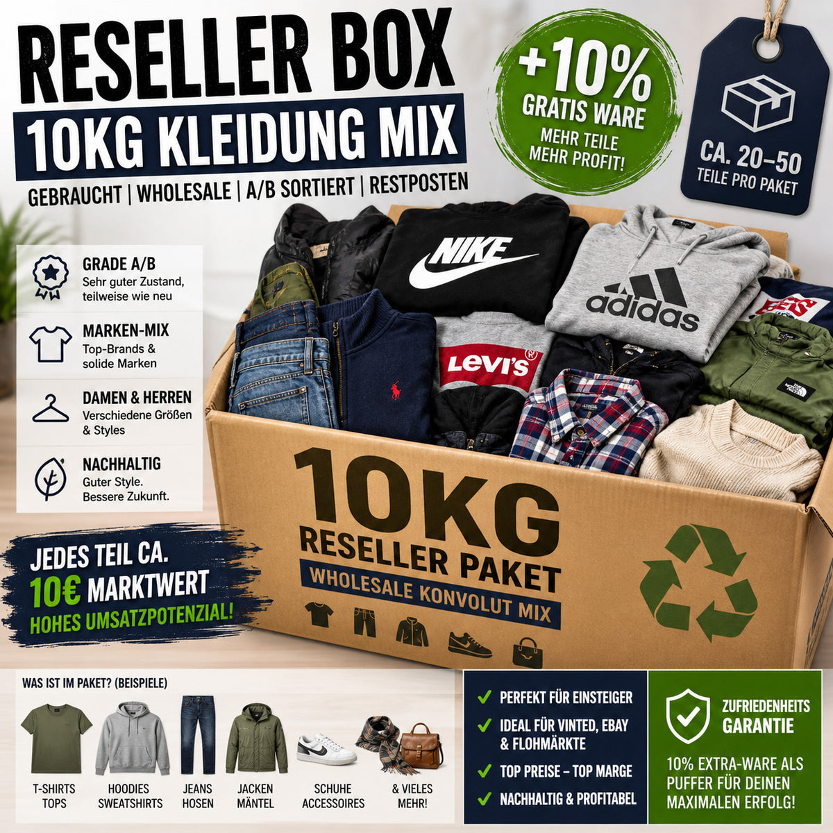 Blue mixed clothing bundle, assorted styles, premium quality, ideal for resale.