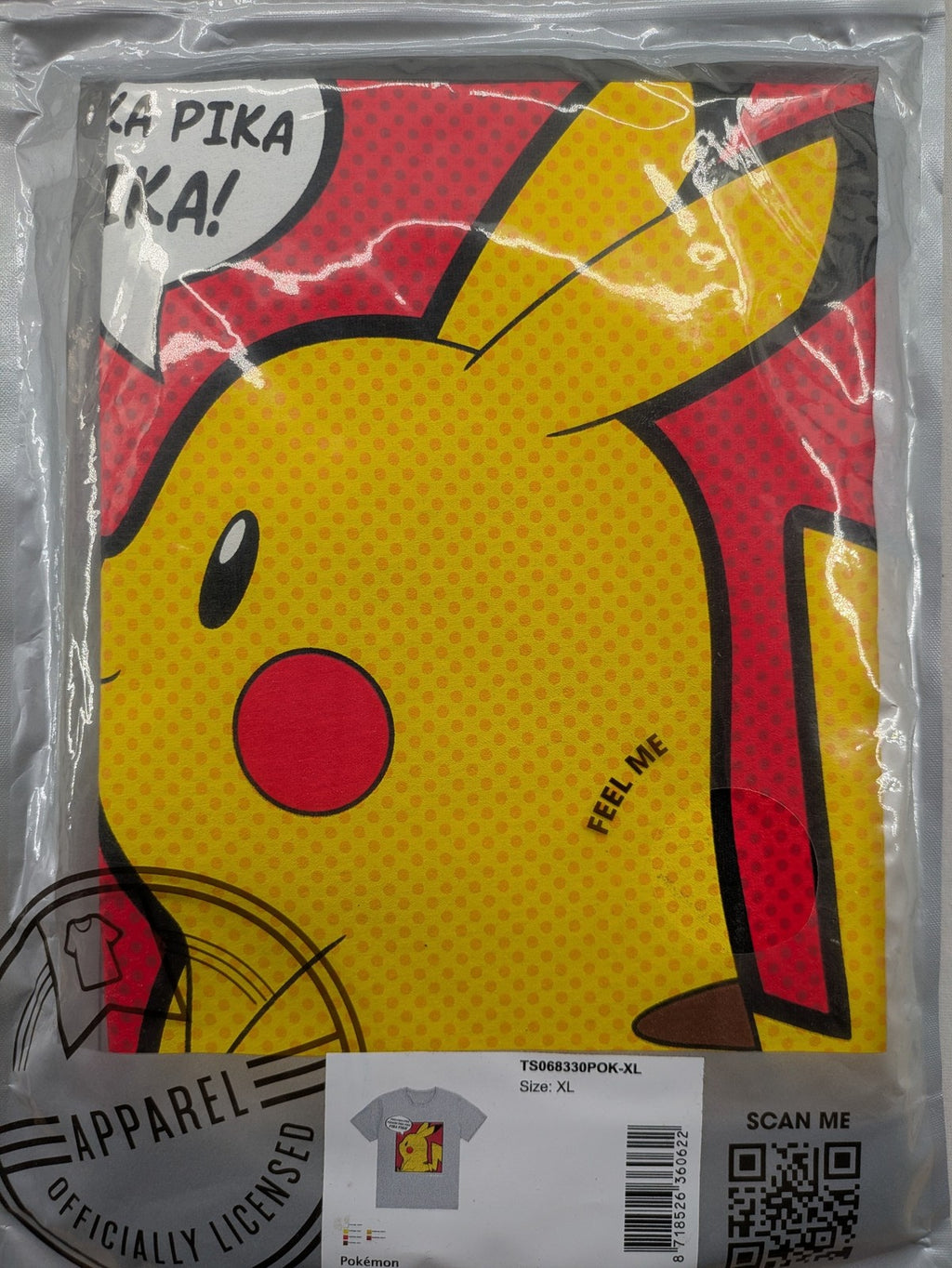 Difuzed Pokémon Pikachu graphic t-shirt grey, vibrant comic-style Pikachu design.