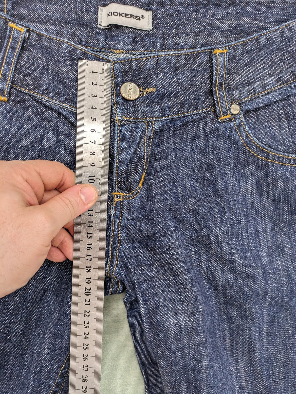 Kickers blue straight leg jeans with double button closure and 5-pocket design.