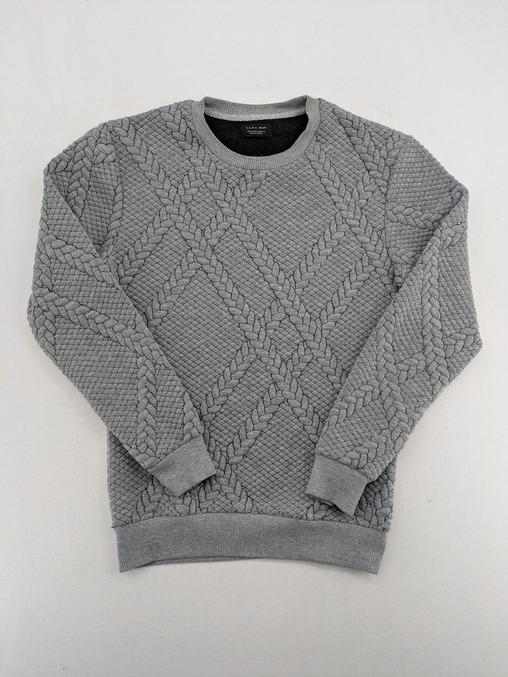 Zara Man grey turtle neck jumper textured cable knit pattern classic fit