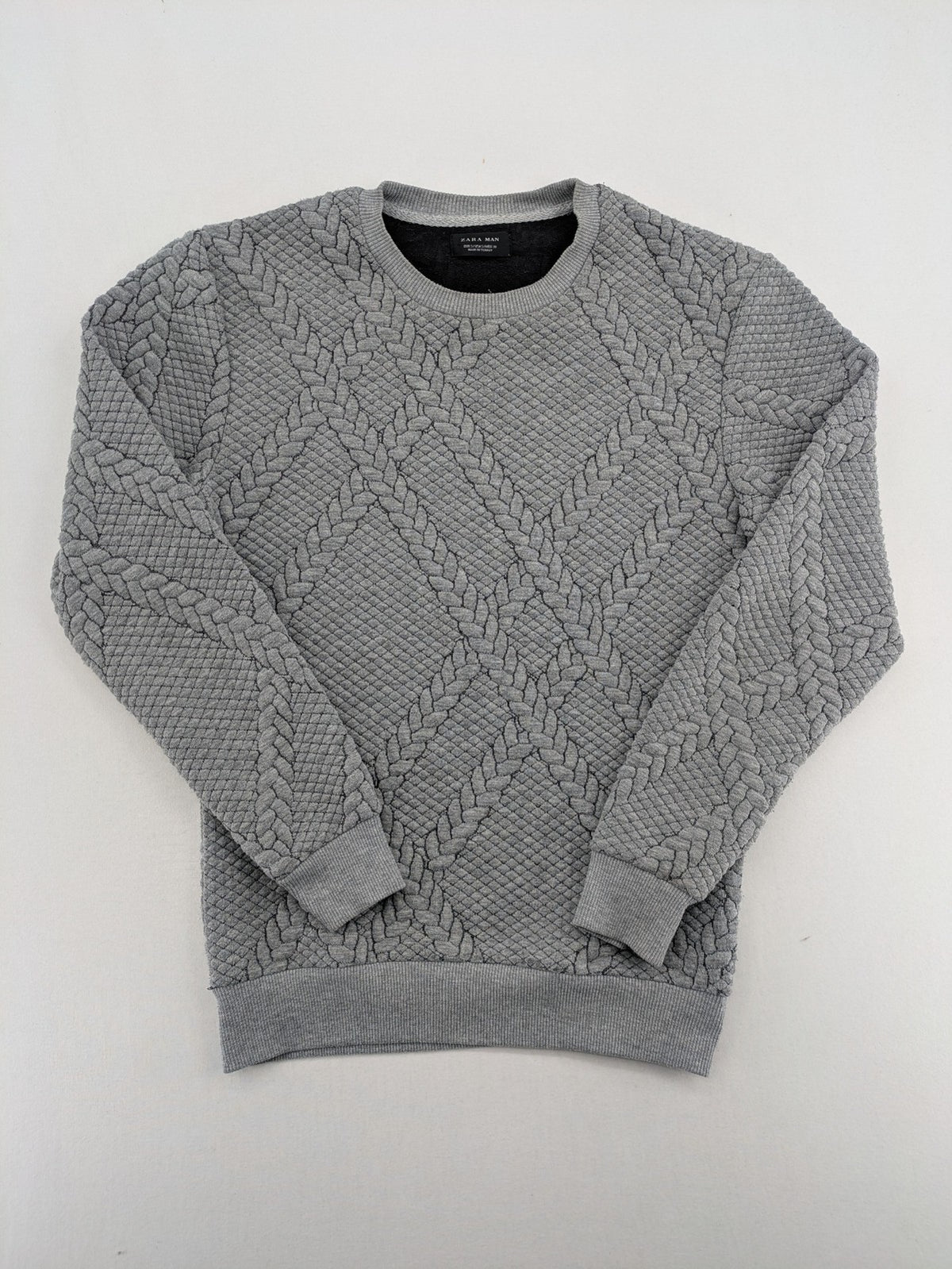 Zara Man grey turtle neck jumper textured cable knit pattern classic fit
