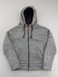 Angelo Litrico grey hoodie with teddy fleece lining, adjustable hood, and retro ski patch.