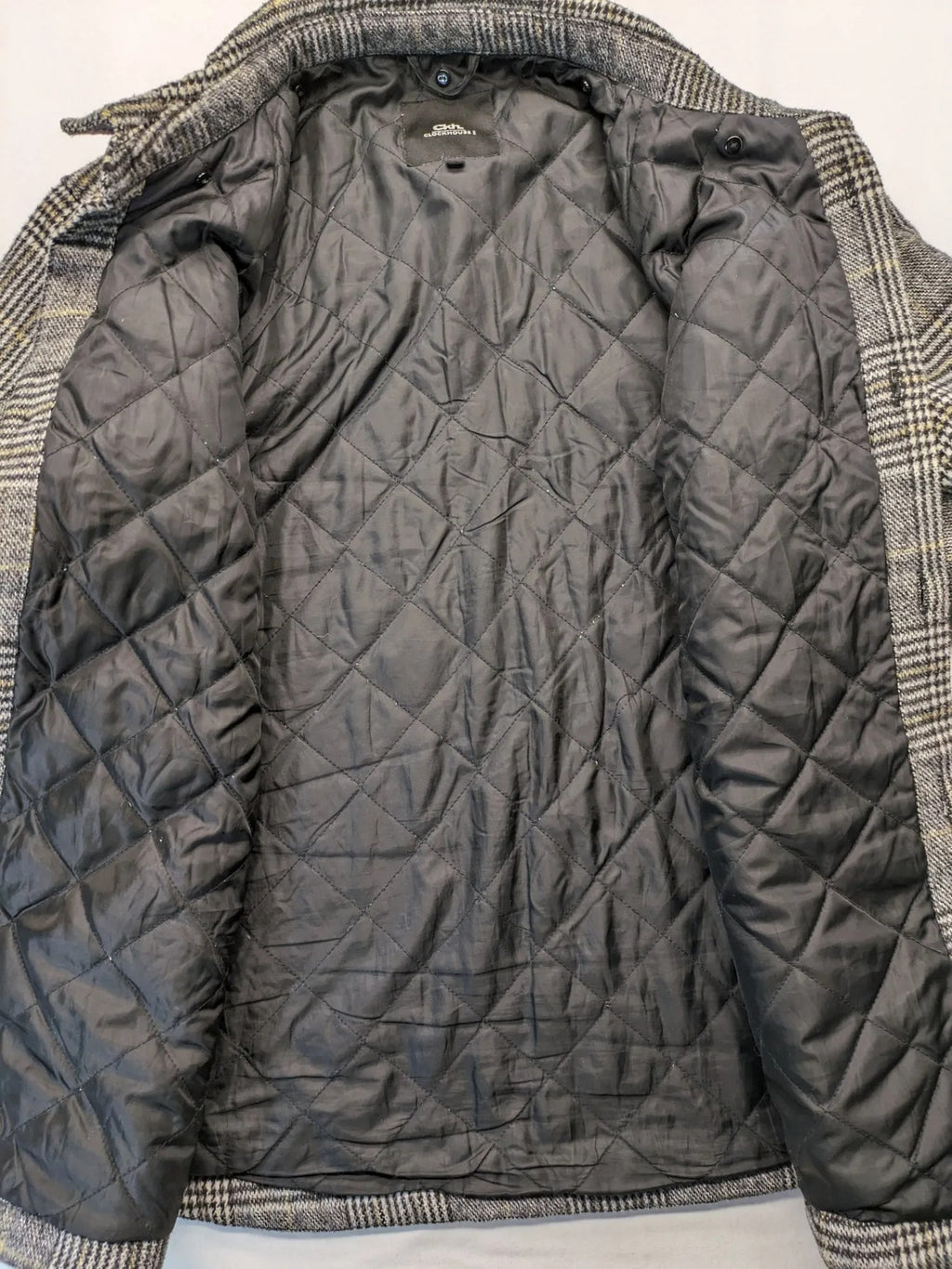 Clockhouse grey check shacket jacket with quilted lining and logo detail.