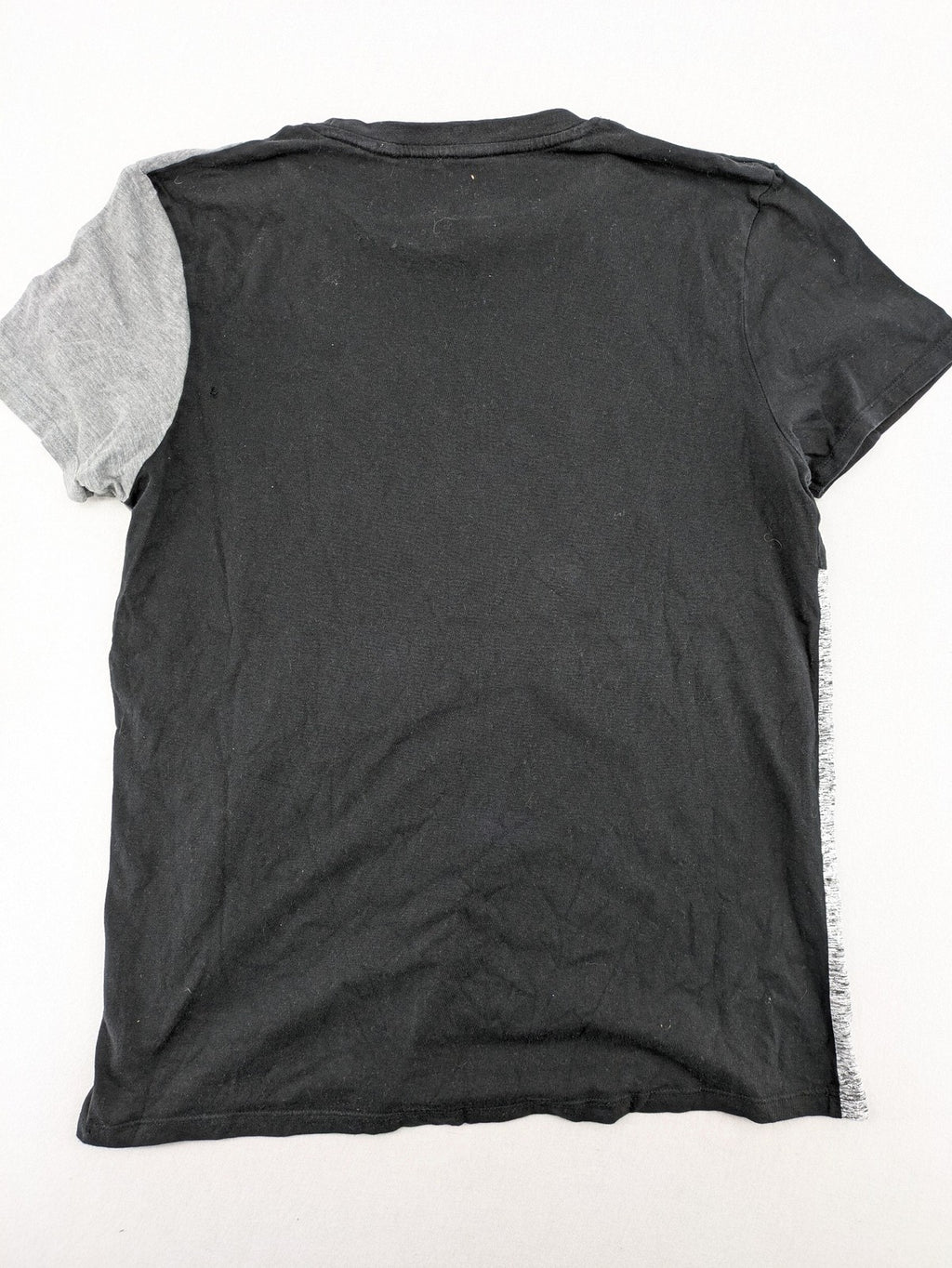 Angelo Litrico black and grey colorblock t-shirt with logo accents and soft cotton blend.