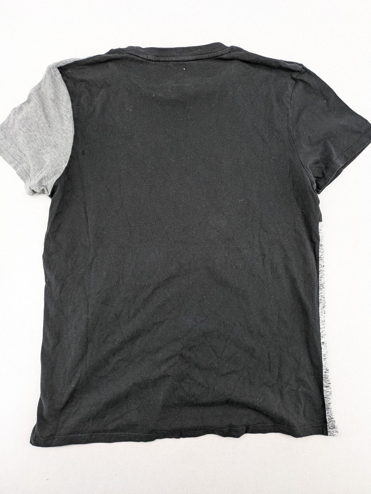 Angelo Litrico black and grey colorblock t-shirt with logo accents and soft cotton blend.
