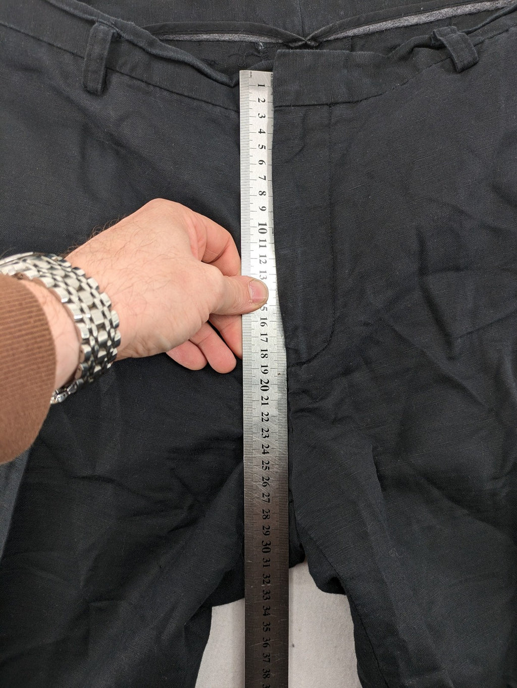 Angelo Litrico black trousers, classic straight cut, breathable linen-cotton blend.