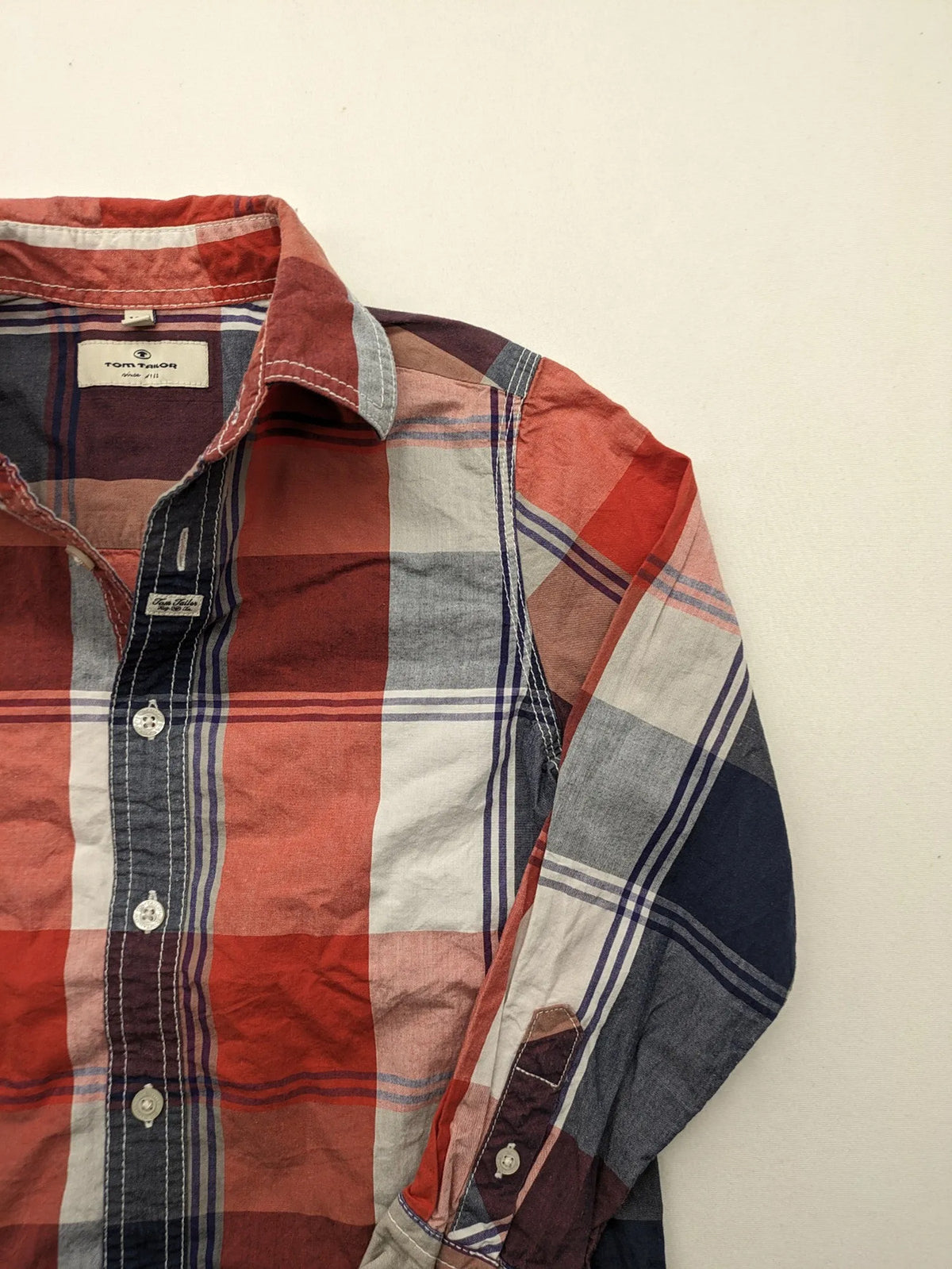 Tom Tailor baby jacket cream with red, white, and blue check pattern, button-down front.