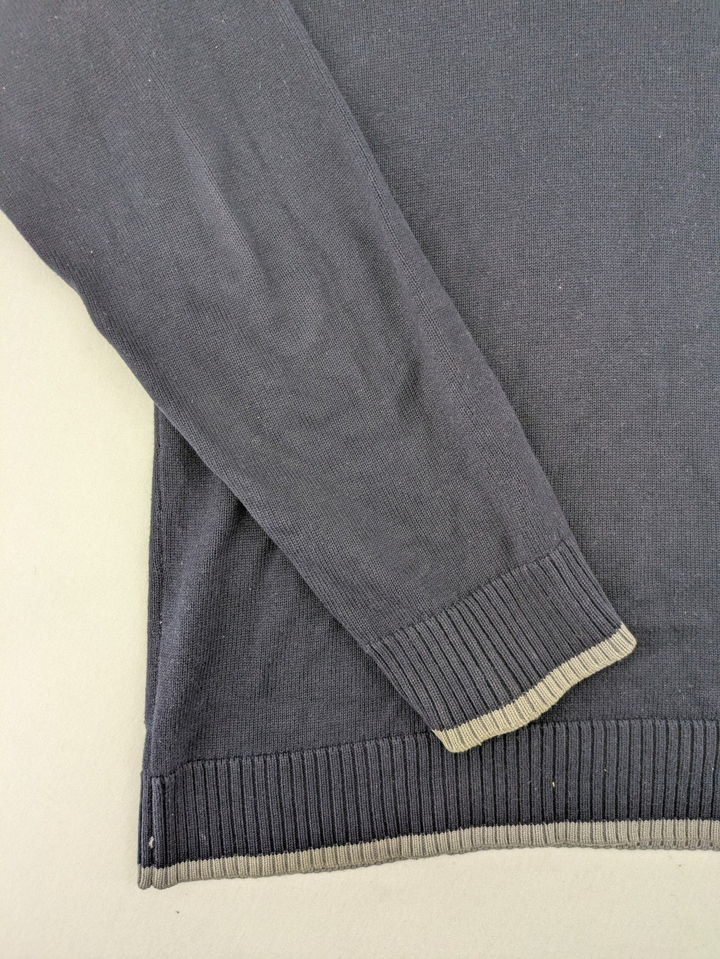 QS Dress Yourself orange and grey contrast collar dark blue turtle neck jumper