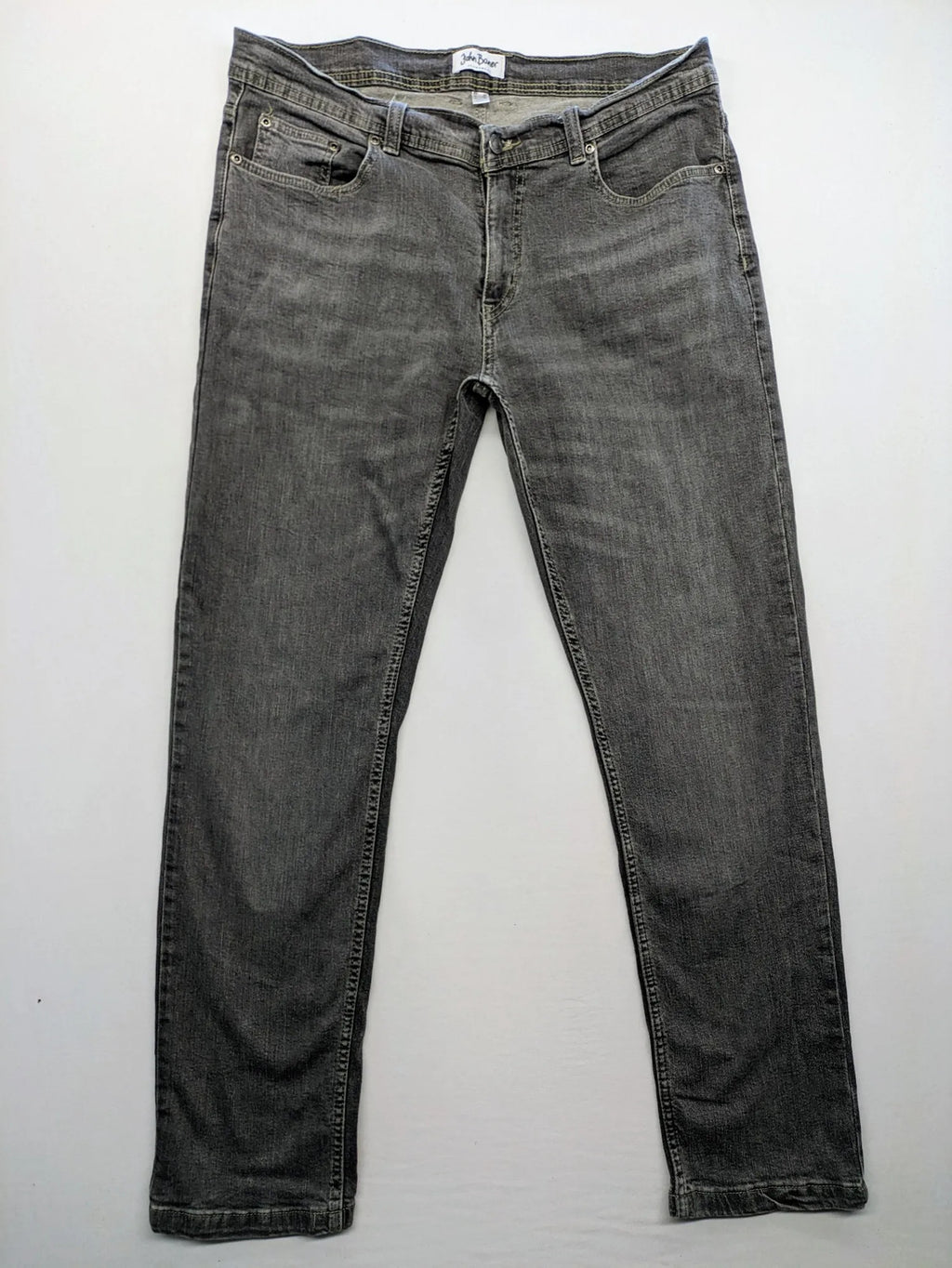 john baner grey straight jeans 5-pocket design used look cotton blend
